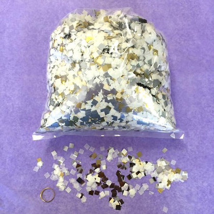MiniFetti: Flashy Silver, White & Gold Squares, 1 Pound Bulk