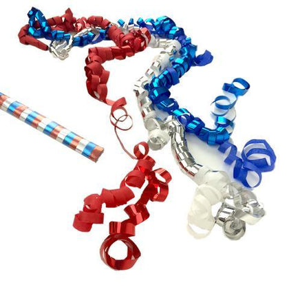 Kabuki Streamers: Flashy Red, White & Blue Metallic-Tissue Double Rolls